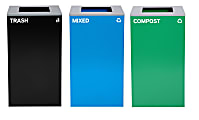 Alpine Industries Stainless-Steel Open Top Mixed, Compost And Trash Can Set, 30”H x 16-15/16”W x 16-15/16”D, Black/Blue/Green - ALP4450BLKKIT15 1 thumbnail image