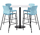 KFI Studios Proof Bistro Square Pedestal Table With Imme Bar Stools, Includes 4 Stools, 43-1/2”H x 36”W x 36”D, River Cherry Top/Black Base/Sky Blue Chairs