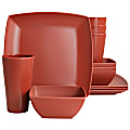 Gibson Home Grayson Melamine 12-Piece Square Dinnerware Set, Orange 1 thumbnail image