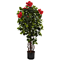 Nearly Natural 4'H Polyester Hibiscus Tree With Pot, Green 1 thumbnail image