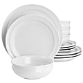 Martha Stewart Hillington 12-Piece Fine Ceramic Dinnerware Set, White