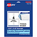 Avery® Waterproof Permanent Labels With Sure Feed®, 94127-WMF10, Rectangle, 4-3/4" x 3-1/2", White, Pack Of 40