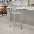 Flash Furniture Commercial-Grade 30"H Indoor/Outdoor Metal Bar Stool With Vertical Slat Back, Silver