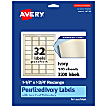 Avery® Pearlized Permanent Labels With Sure Feed®, 94226-PIP100, Rectangle, 1-1/4" x 1-3/4", Ivory, Pack Of 3,200 Labels