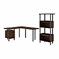 Bush Furniture Architect 60"W L-Shaped Desk With 4-Shelf Bookcase, Modern Walnut, Standard Delivery