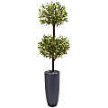Nearly Natural 6'H Polyester Olive Double Tree With Cylinder Planter, Green/Gray