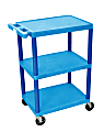 Luxor Plastic Utilty Cart, 3 Shelves, 32 1/2"H x 24"W x 18"D, Blue