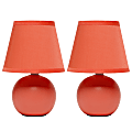 Creekwood Home Nauru Petite Ceramic Orb Base Table Lamp, 8-11/16"H, Orange Shades/Orange Bases, Set Of 2