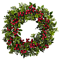 Nearly Natural Berry Boxwood Wreath, 24” x 3”, Red