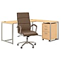 kathy ireland® Office by Bush Business Furniture Method 72"W L-Shaped Desk With Mobile File Cabinet And High-Back Office Chair, Natural Maple, Standard Delivery