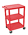Luxor Plastic Utilty Cart, 3 Shelves, 32 1/2"H x 24"W x 18"D, Red