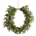 Nearly Natural Holiday Christmas 24”H Pine Pre-Lit Cascading Wreath, 24” x 5”, Green 1 thumbnail image