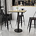 Flash Furniture Square Laminate Table Top With Round Bar Height Table Base, 43-3/16”H x 30”W x 30”D, Natural
