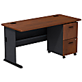 Bush Business Furniture Office Advantage Desk With 2 Drawer Mobile Pedestal, Hansen Cherry/Galaxy, Premium Installation