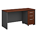 Bush Business Furniture Components 60W x 24D Office Desk with Mobile File Cabinet - Installed, Hansen Cherry, Premium Installation
