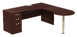 BBF Quantum Left Peninsula Desk With 3 Draw File, 30"H x 71 3/8"W x 77"D, Harvest Cherry, Premium Installation Service