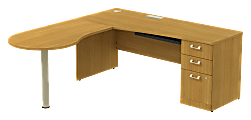 BBF Quantum Right Peninsula Desk With 3 Draw File, 30"H x 71 3/8"W x 77"D, Modern Cherry, Premium Installation Service