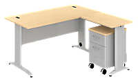BBF Sector L Desk With Mobile Pedestal, 30 1/8"H x 59 5/8"W x 58 3/4"D, Natural Maple, Premium Installation Service