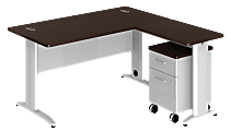BBF Sector L Desk With Mobile Pedestal, 30 1/8"H x 59 5/8"W x 58 3/4"D, Mocha Cherry, Premium Installation Service