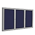 Ghent Traditional 3-Door Enclosed Fabric Bulletin Board, 48" x 72", Blue, Satin Aluminum Frame