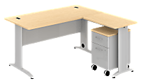 BBF Sector L Desk With Mobile Pedestal, 30 1/8"H x 59 5/8"W x 58 3/4"D, Natural Maple, Standard Delivery Service