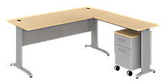BBF Sector L Desk With Mobile Pedestal, 30 1/8"H x 71 5/8"W x 71 5/8"D, Natural Maple
