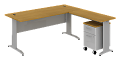 BBF Sector L Desk With Mobile Pedestal, 30 1/8"H x 71 5/8"W x 71 5/8"D, Modern Cherry, Premium Installation Service