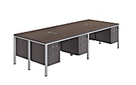 Boss Office Products Simple Systems Workstation Quad Desks With 4 Pedestals, 29-1/2”H x 120”W x 60”D, Driftwood