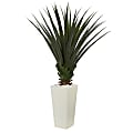 Nearly Natural Spiky Agave 60" Artificial Plant With Tower Planter, Green/White