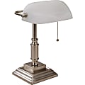 Lorell® LED Classic Banker's Lamp, Frosted Glass Shade, Brushed Nickel