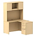 Bush Business Furniture 300 Series L Shaped Desk With Hutch And 3 Drawer Pedestal, 48"W x 22"D, Natural Maple, Premium Installation