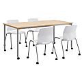 KFI Studios Dailey Table And 4 Chairs, With Caster, Natural/Silver Table, White/Silver Chairs