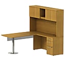 BBF 300 Series L-Shaped Desk With Glass Panel & Storage, 72 3/10"H x 71 3/5"W x 71 3/10"D, Modern Cherry, Premium Installation Service