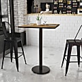 Flash Furniture Square Laminate Table Top With Round Bar Height Table Base, 43-3/16”H x 30”W x 30”D, Walnut