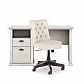 Bush Business Furniture Yorktown 50"W Home Office Computer Desk And Chair Set, Linen White Oak, Standard Delivery