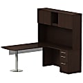 Bush Business Furniture 300 Series L Shaped Peninsula Desk And 60"W Glass Modesty Panel With Hutch And 3 Drawer Pedestal, Mocha Cherry, Premium Installation 1 thumbnail image