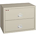 FireKing® UL 1-Hour 44-1/2"W Lateral 2-Drawer File Cabinet, Metal, Parchment, White Glove Delivery