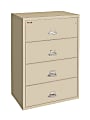 FireKing® UL 1-Hour 31-1/8"W x 22-1/8"D Lateral 4-Drawer Fireproof File Cabinet, Parchment, White Glove Delivery 1 thumbnail image