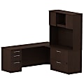 Bush Business Furniture 300 Series L Shaped Desk With 3 Drawer Pedestal And 2 Drawer Lateral File Cabinet With 48"W Hutch, Mocha Cherry, Standard Delivery