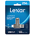 Lexar JumpDrive Dual Drive D400 USB Flash Drive, 256 GB, Silver