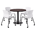 KFI Studios Proof Cafe Round Pedestal Table With Imme Caster Chairs, Includes 4 Chairs, 29”H x 36”W x 36”D, Cafelle Top/Black Base/White Chairs