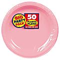 Amscan Round Plastic Plates, 10-1/2", New Pink, Pack Of 50 Plates