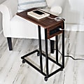 Honey Can Do C-Shaped Side Table With Outlets And Wheels, 25”H x 10”W x 20”, Walnut/Black 1 thumbnail image