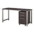 Bush Business Furniture 400 Series Table Desk with 3 Drawer Mobile File Cabinet, 60"W x 24"D, Storm Gray, Premium Installation