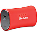Verbatim Portable Power Pack, 2200mAh - Red - For iPod, iPhone, Bluetooth Headset, e-book Reader, Smartphone - Lithium Ion (Li-Ion) - 2200 mAh - 1 A - 5 V DC Output - 5 V DC Input - Red