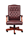 Boss Office Products Traditional High-Back Executive Chair, 41 1/2"H x 29"W x 32"D, Mahogany Frame, Burgundy Vinyl