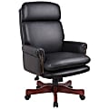 Boss Office Products Traditional High-Back Executive Chair, 45 1/2"H x 27 1/2"W x 30"D, Mahogany/Black Leather