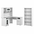 Bush Furniture Cabot 60"W L-Shaped Desk With Hutch And 5-Shelf Bookcase, White, Standard Delivery
