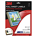 3M™ White Inkjet Shipping Labels For Color Printing, 8 1/2" x 11", Pack Of 20