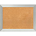 Amanti Art Cork Bulletin Board, 32" x 24", Natural, Brushed Sterling Silver Wood Frame